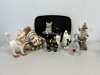 A Collection Of Mixed Media Cat Themed Decor