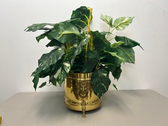 Faux Philodendron Plant In Brass Planter