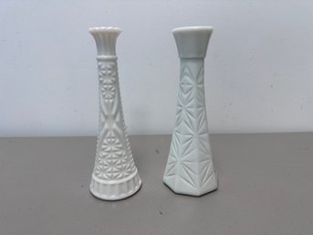 Two  Delightful Milk Glass Vases