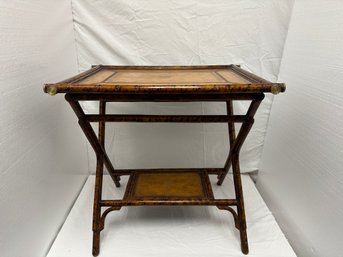 1970s Faux Bamboo And Leather Occasional Table By Maitland Smith