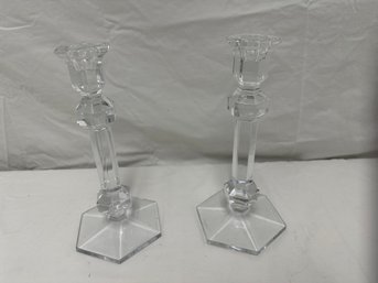 Val St Lambert Crystal Candlestick Pair