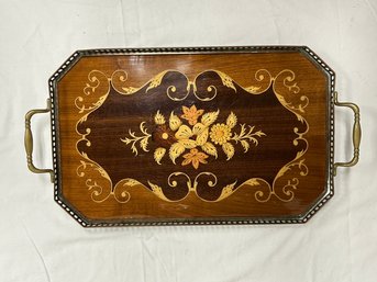 A Vintage Birks, Italian, Wood Inlay, Marquetry Tray With Brass Edge And Handles