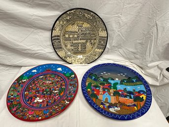 Three Large Mexican Folk Art Platters