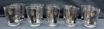 Set Of 10 Black / Gold Cocktail Glasses