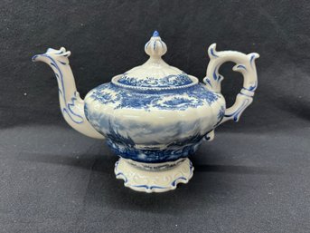 Large English Blue And White Tea Pot