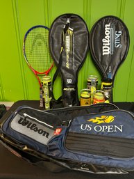 Complete Tennis Pro Lot Including Duffle, 3 Rackets, Balls & More!