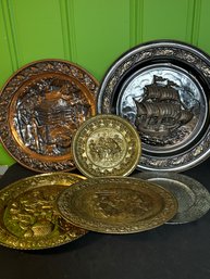 Vintage Grouping Of Six Collectible Tin Wall Plates