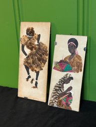 Set Of Two Antique Framed African Wall Art (No Artist Listed) 11' X 6' & 13' X 6'