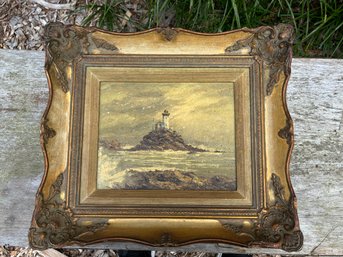 Enchanting Vintage Oil Seascape In Giltwood Frame Unsigned 17' X 14'