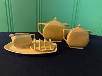 Cubistic Design Pastel Yellow Coffee Tea Cream And Sugar Set Mimosa Ware 1930s