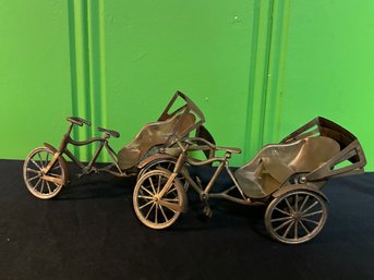 Set Of Two Vintage Rickshaw Tricycle Folding Top Brass Working Wheels And Pedals 11'