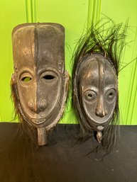 Superb Set Of Two Authentic Papua New Guinea Wooden Masks 20'