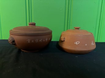 Two Chinese Red Clay Yunnan Rice & Stew Steamers With Lid