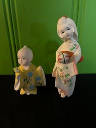 Lot Of Two Vintage Japanese Chalkware Hakata Geisha Dolls