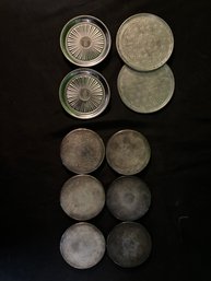 Vintage Metal Coasters Set Of 6, 4, And 2 - Mid Century From 1950s - 3.75' Round