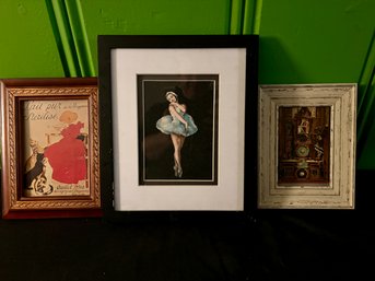 Authentic  Postcards From Mid Century In Beautiful Frames Including Art Deco Ballerina