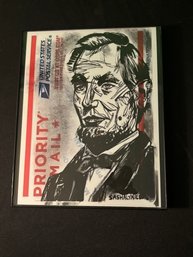 Abraham Lincoln Portrait Street Art Graffiti Priority Mail Reproduction Print In Glass Format Frame 8' X 10'