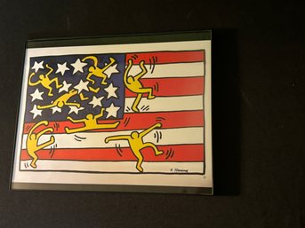 Keith Haring 'American Flag'  Reproduction Print In Glass Format Frame 8' X 10'