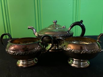 3 Piece Victorian Teapot , Creamer & Sugar Bowl