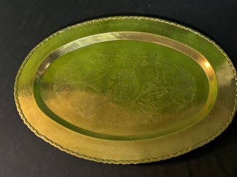 Oval Brass Chinese Tea Tray Table With Beautiful Details 24'