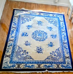 Lovely Vintage Asian/Oriental Peking Hand Knotted Luxurious Wool Rug In Blue & Ivory