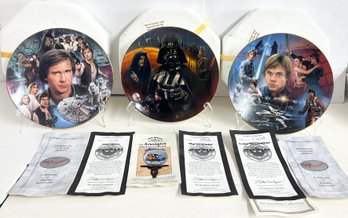 3 Star Wars Collector Plates From The Hamilton Collection : Luke Skywalker, Han Solo, And Darth Vader