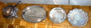 Silver Plated  Heated Buffet Dish And Silverplate Serving Trays