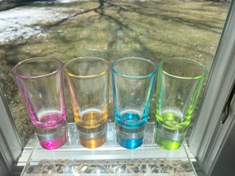 Vintage Colorful Signed Crisa (libbey)tequila Or Double Shot Glasses With Weighted Bottom