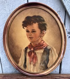 207. Antique Anne Allaben Gypsy Boy Chiko Oval Framed Art Print