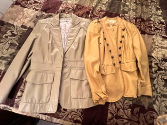 Ladies Beige Blazer, Yellow Jacket Leather, Size 2