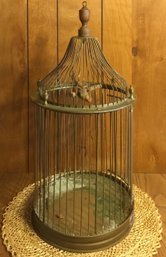 Vintage Patina Brass & Wood Birdcage