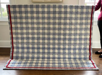 Custom Made Blue/ White Checkered Fabric Valance And Roman Shade With Red Braided Trim