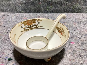 Noritake Hand Painted Footed Bowl With Ladle Vintage Gilt Details