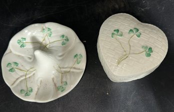 Belleek Shamrock Ring Holder & Covered Box