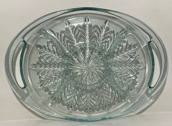 Vintage Aqua Blue Glass 2 Handle Oval Platter