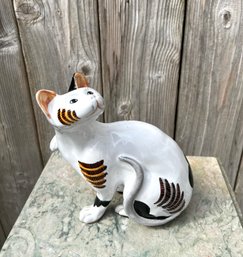 Ceramic Glazed White Cat Figurine / Statuette