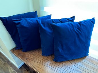 FOUR Cobalt Blue Velour Covered Throw Accent Pillows