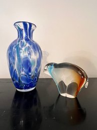 Spatterware Vase W/elephant Art Glass