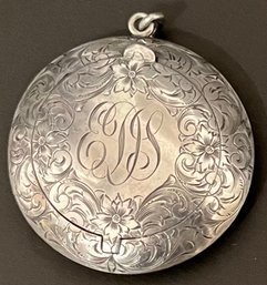 Vintage Antique Sterling Silver - Very Ornate Compact - Victorian Chatelaine - 2 Inches Diameter - Monogrammed