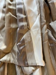 4-Venetian Silk Stripe Ivory & Taupe Curtains, Finial And Rods