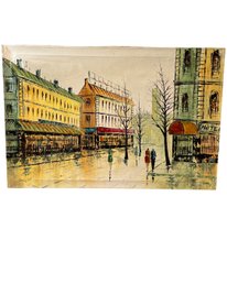Vintage Impressionistic Oil Painting Signed Bottom Right Corner ~ Paris Street Scene