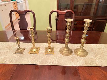Group Of 5 Brass Candlesticks