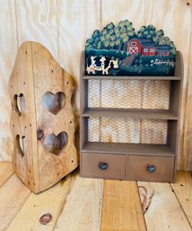 Painted Cow Scene Chicken Wire Shelf  And Heart Corner Shelf