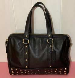 Coach Black Leather Two Handle, Gold Studded Handbag