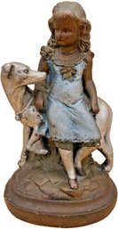 Girl With Dog Plaster Chalk-ware Figurine