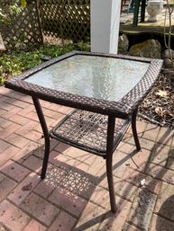 Brown Vinyl Woven Tempered Glass Outdoor Side Table