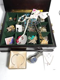 Costume Jewelry, Watch ,  In Wooden Box - Variety