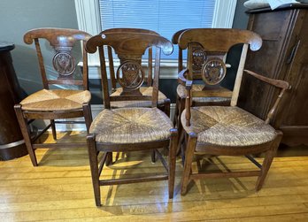 FIVE FRENCH SHIELDBACK RUSH SEAT CHAIRS