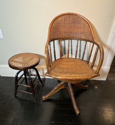 BENTWOOD OAK OFFICE CHAIR AND WORK STOOL