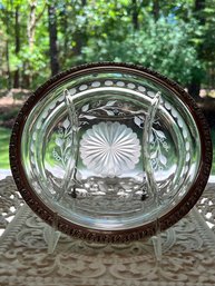 Wallace Sterling Repousse Edged Cut Crystal Etched Tri Divided Serving Platter # 5892